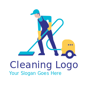 cleaning logo template man with vacuum cleaner