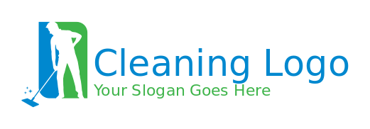 cleaning logo janitor and broom in rectangle