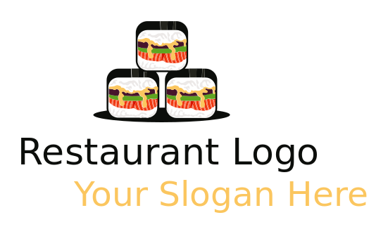 restaurant logo stacked sushi rolls on a plate