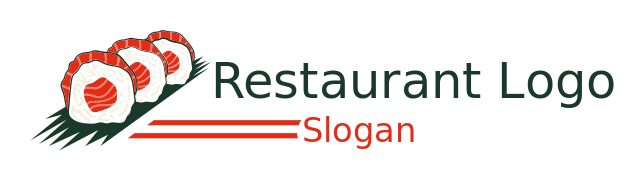 restaurant logo three Japanese sushi rolls