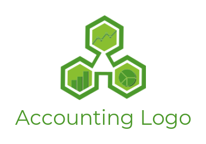 create a finance logo bar and pie charts and line graph in hexagons