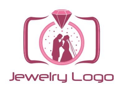 photography logo bride and groom in camera lens