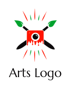 arts logo icon camera and crossed paint brushes - logodesign.net