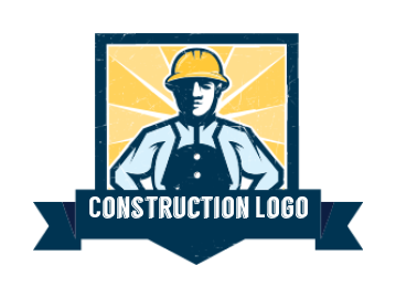 construction logo  worker inside square ribbon