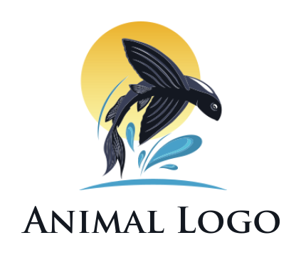 create an animal logo flying fish with sun
