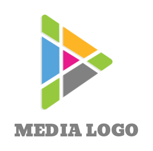 media with geometric shapes forming play button