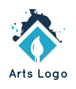 create an arts logo painting brush in rhombus with splatter