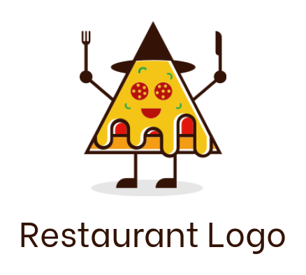 Restaurant logo pizza with knife and fork