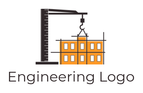Construction logo ruler with crane hook lifting block
