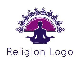 fitness logo icon semi circle motifs over yoga man - logodesign.net