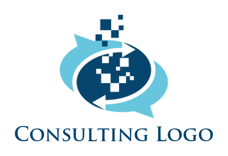design a communication logo speech bubble in arrows and pixels