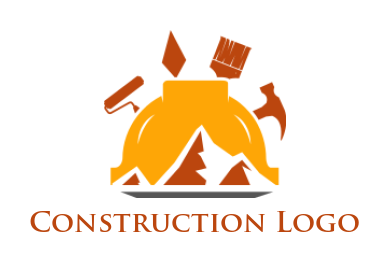 design a construction logo tools on construction helmet and sand heaps for handyman