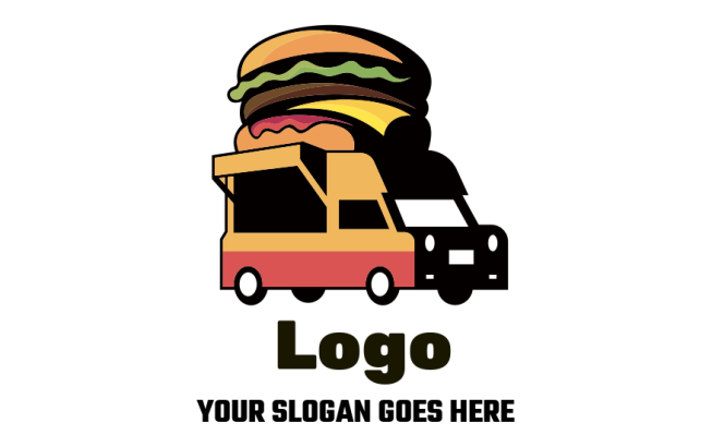 cartoon food truck with burger on top logo creator