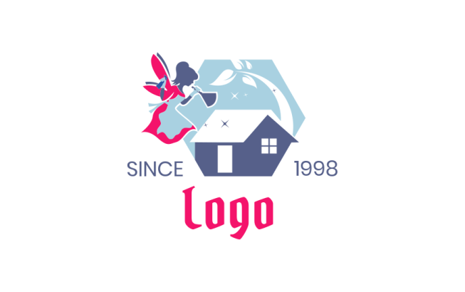cleaning fairy maid logo on house with plant