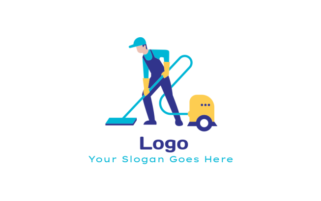 cleaning logo template man with vacuum cleaner