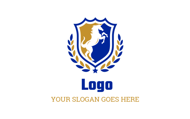 design an animal logo horse set inside shield crest with laurel