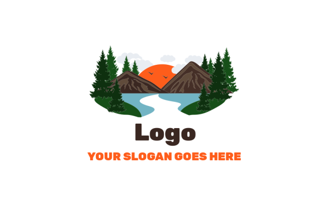 landscape logo mountains cloud trees and grass