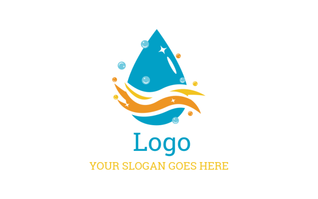 cleaning logo illustration swooshes on water drop with bubbles