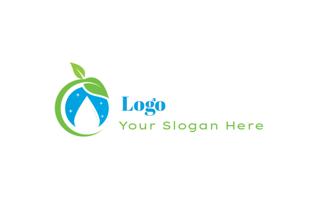 cleaning logo drop in circle with leaves & stars
