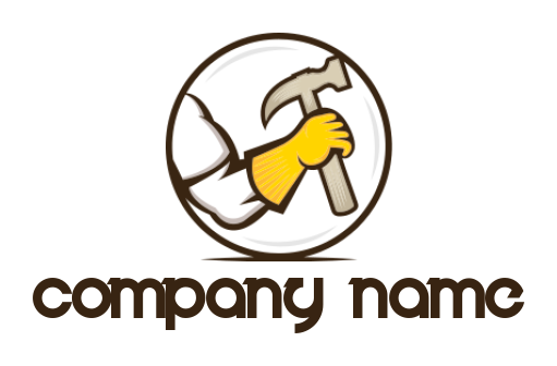 handyman logo hand holding hammer inside circle