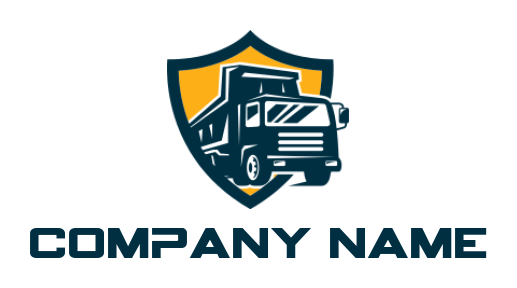transportation logo dump truck coming out shield