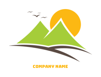 a landscape logo with abstract mountain and sun 