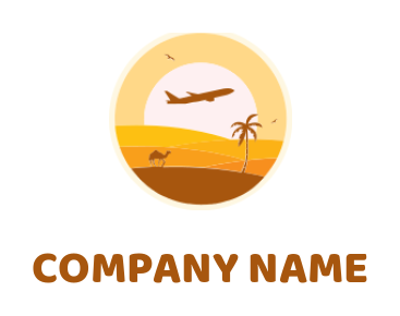 create a travel logo airplane flying over desert