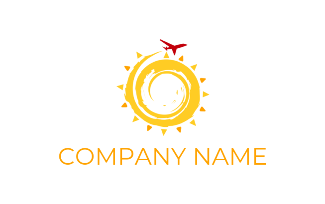 travel logo airplane over koru forming sun 