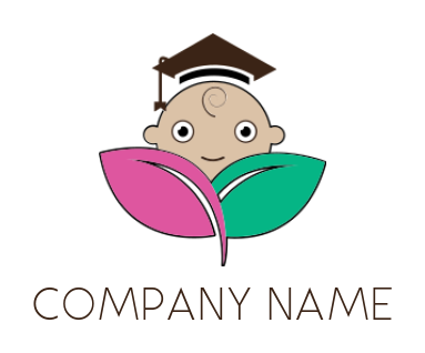 education logo baby with leaves & graduation cap