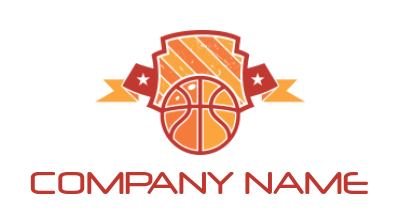 sports logo basketball with shield and ribbon