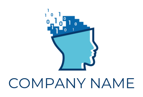 create an IT logo binary numbers coming out from brain 