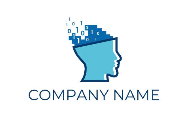create an IT logo binary numbers coming out from brain 