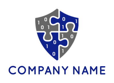 IT logo online binary numbers inside puzzles in shield shape