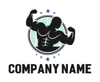 design a fitness logo bodybuilder silhouette in circle with stars