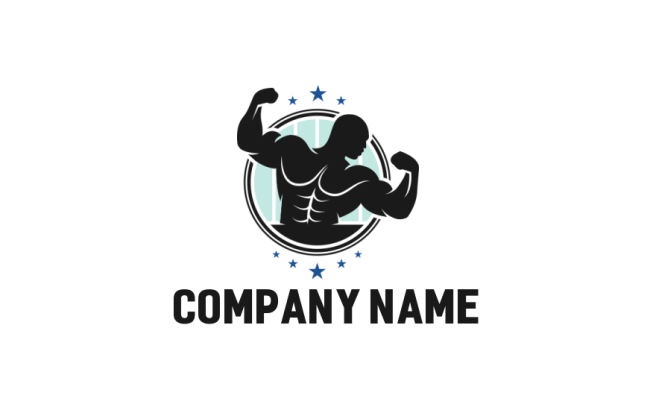 design a fitness logo bodybuilder silhouette in circle with stars