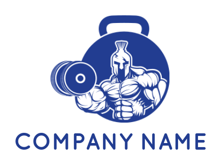 create a fitness logo bodybuilding man with dumbbell in kattlebell