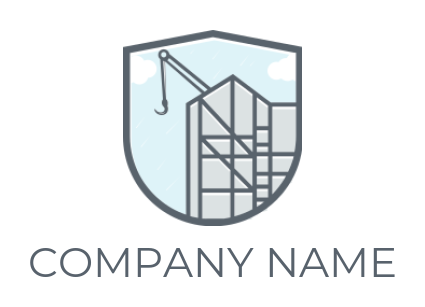 design a construction logo building structure with crane in shield 