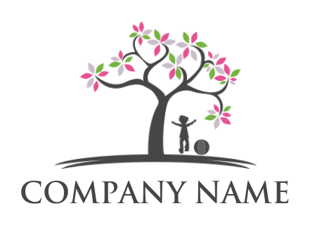 make a childcare logo child playing ball under blossom tree - logodesign.net