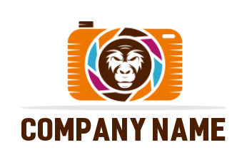 make a photography logo chimpanzee face in camera shutter - logodesign.net