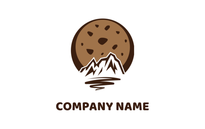 bakery logo chocolate cookie behind mountains