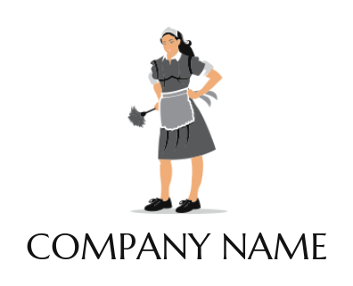 cleaning logo maker with a  maid with dusting brush - logodesign.net