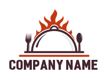 restaurant logo maker cloche on fire with fork and spoon