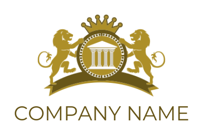 law firm logo maker coat of arm with court pillars in circle lions and crown