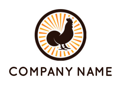 farm logo chicken silhouette in circle with rays