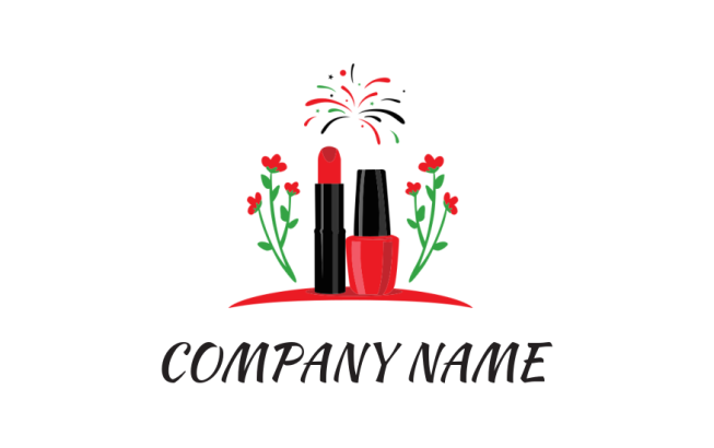beauty logo cosmetics with flowers and fireworks