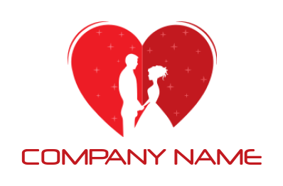 dating logo couple in heart with shining stars