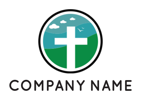 religious logo cross icon in circle landscape
