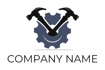 construction logo maker crossed hammers coming out from gear  