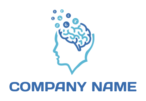 design an investment logo currency flying out of brain and human face 