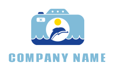 design a photography logo dolphin on water in camera 